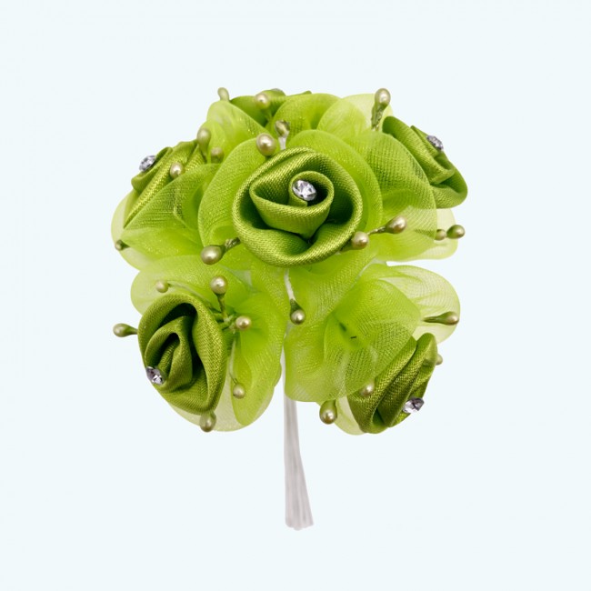 2.5" Diameter Rhinestone Ribbon Flower 6X12 | Apple